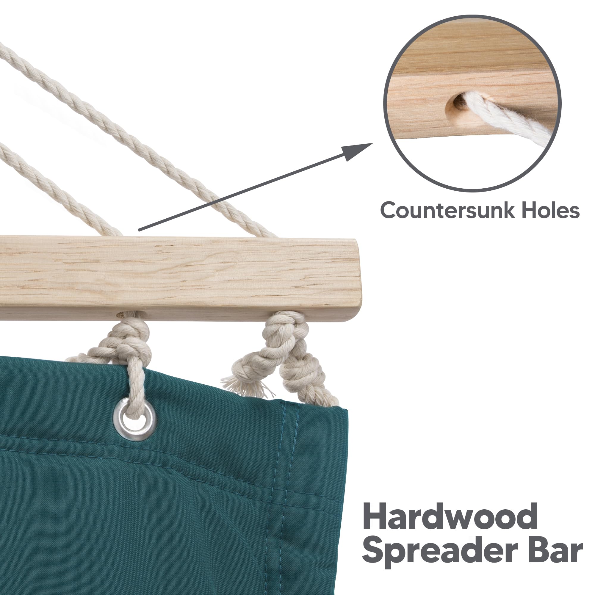 SUNCREAT hammock mounted on stand in backyard illustrating easy outdoor relaxation