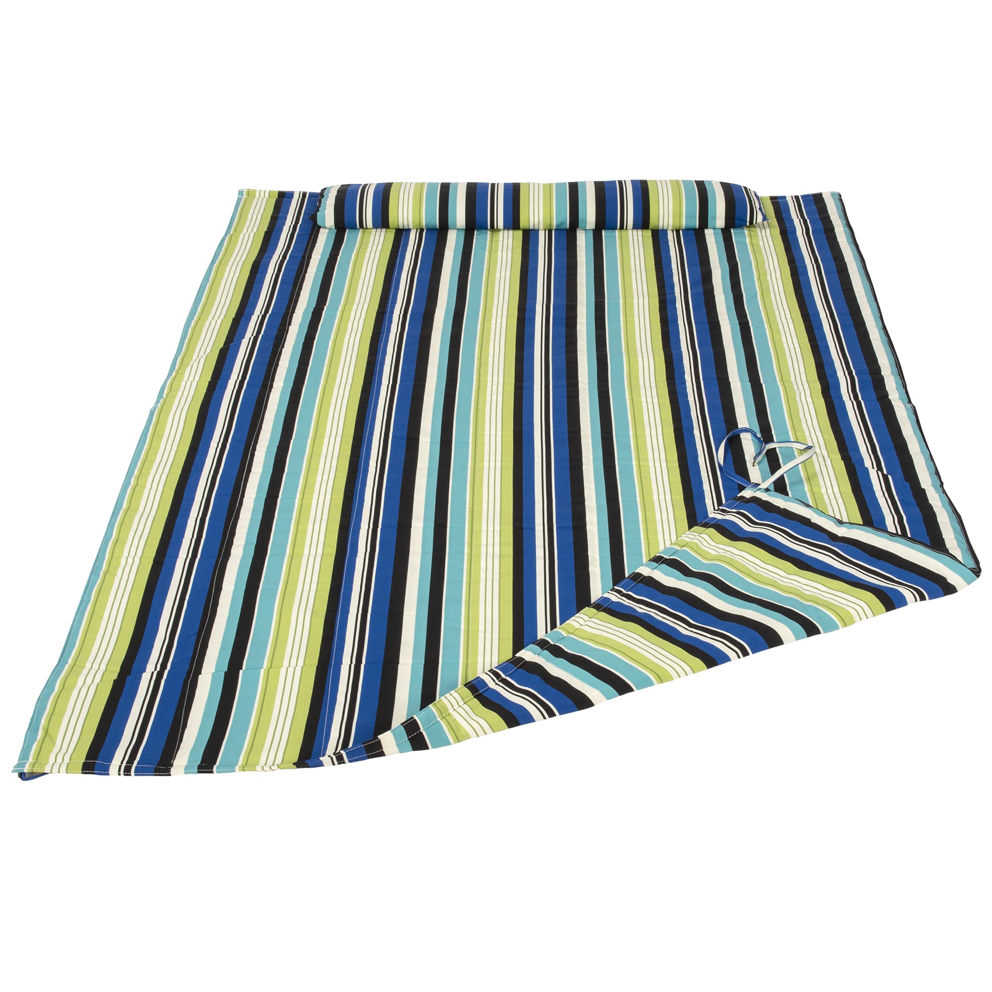 SUNCREAT hammock pad front view showing green stripes and full coverage, comfortable look