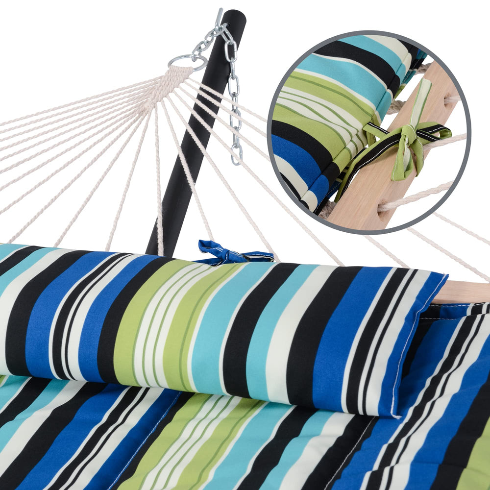 SUNCREAT pad in use on a porch hammock demonstrating shared lounging comfort