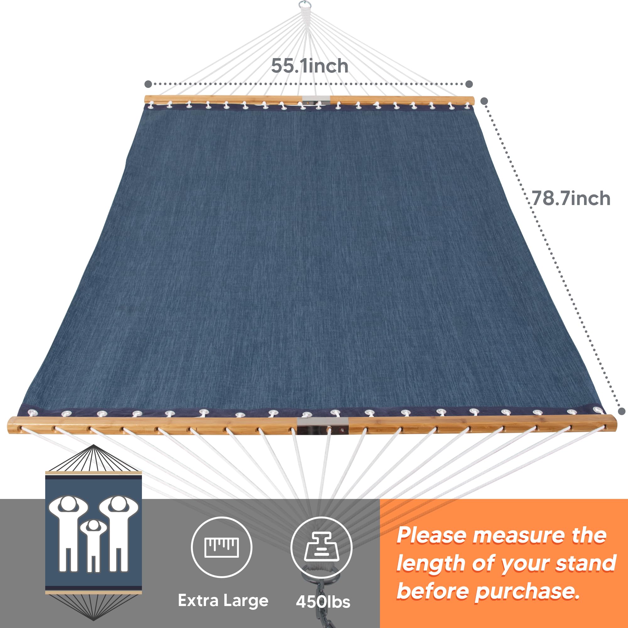 SUNCREAT hammock hanging on a 12ft stand showing size and scale for placement