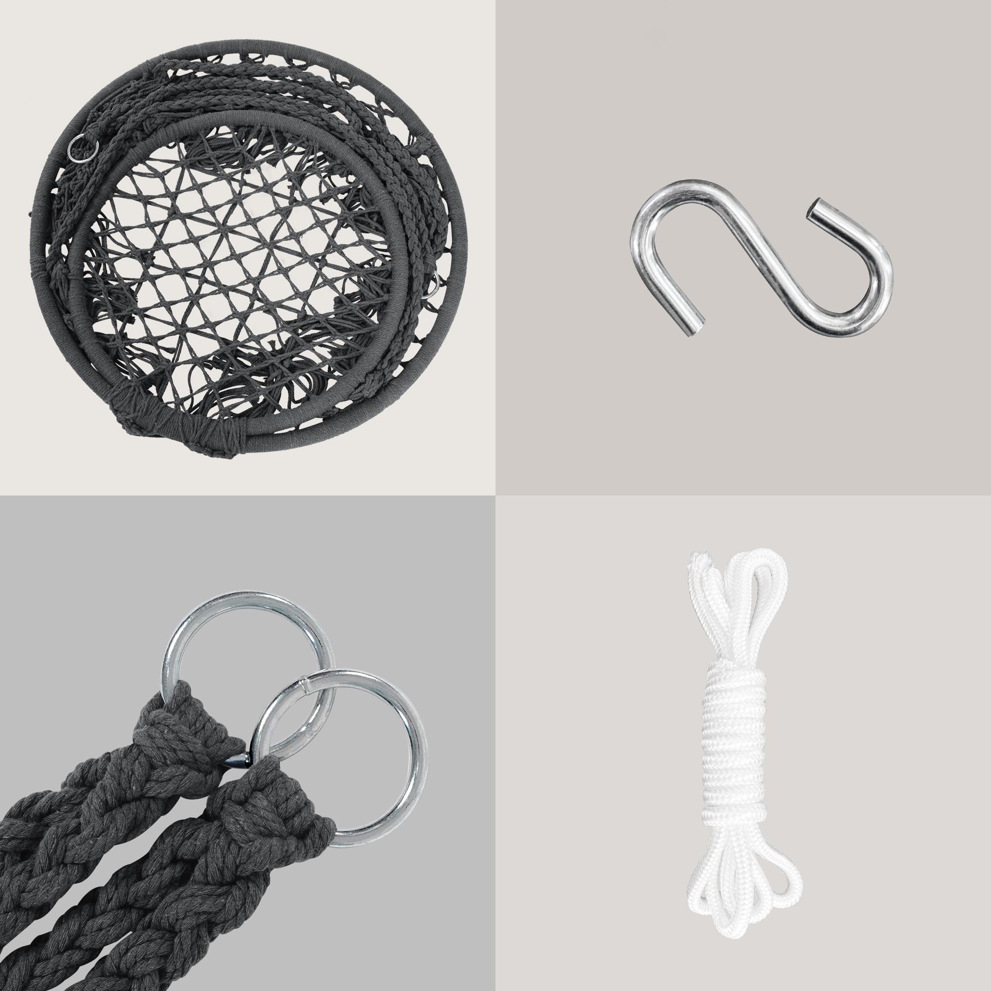 SUNCREAT zinc-plated frame with hanging rope kit showing durable hardware