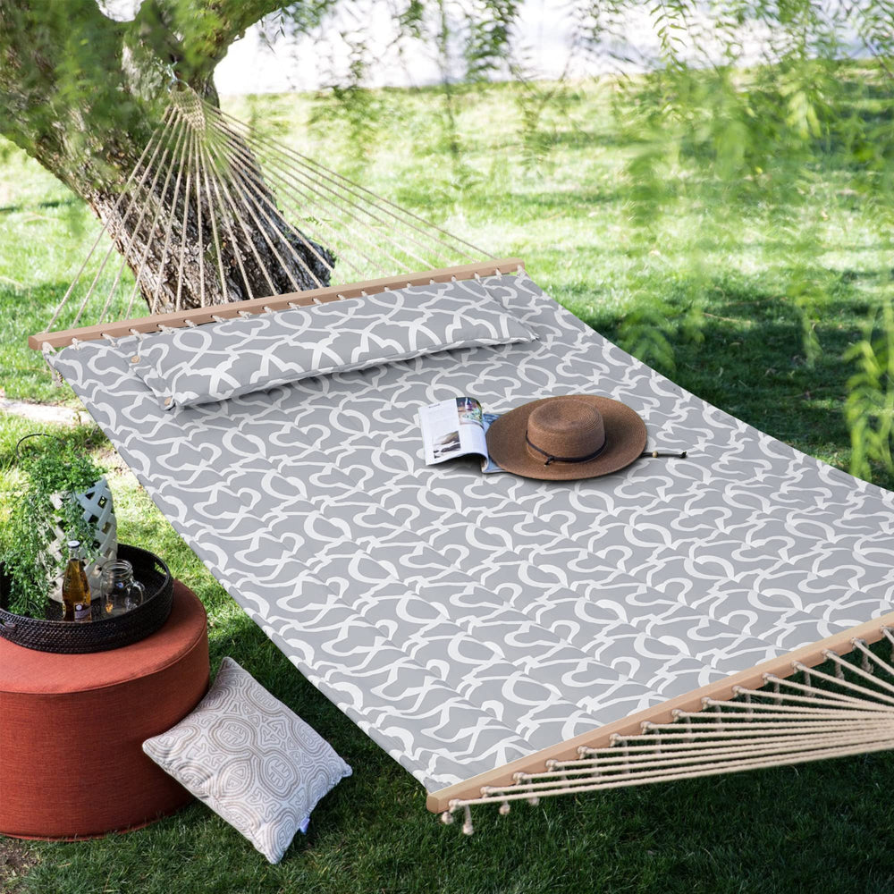 SUNCREAT hammock set on patio showing easy outdoor relaxation and style