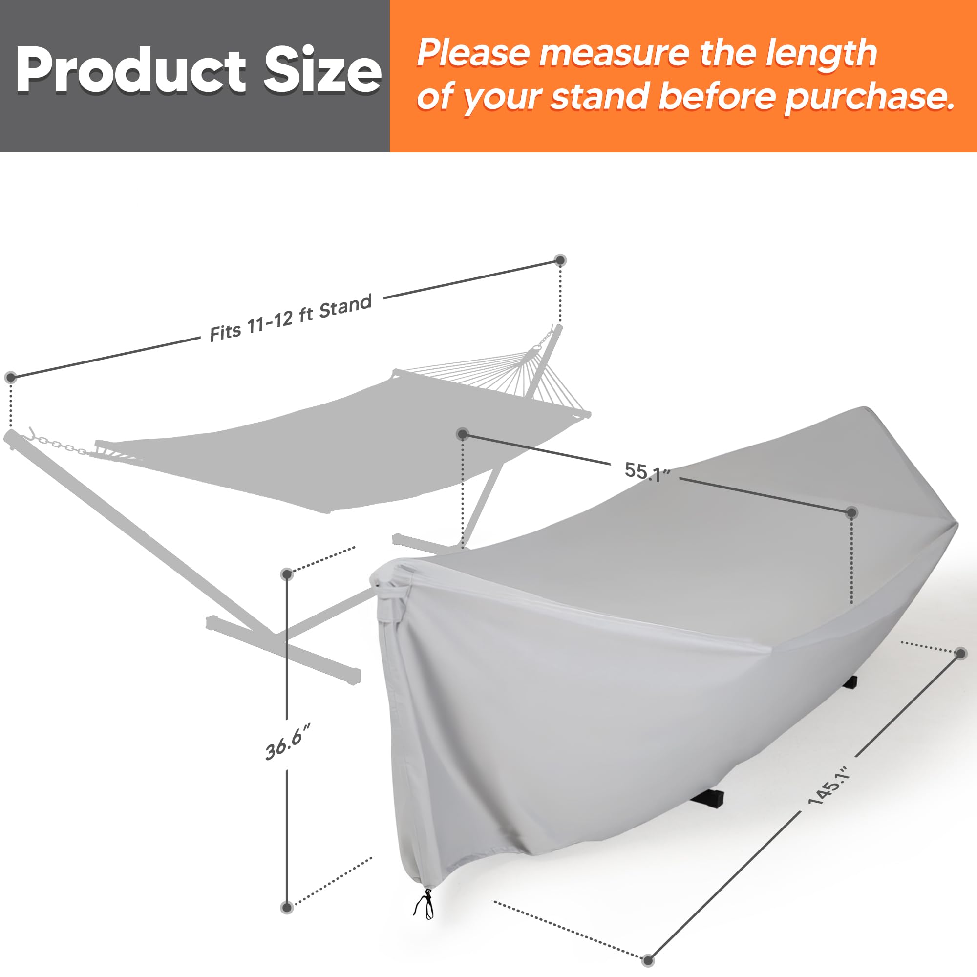 SUNCREAT side profile showing secure fit on 11–12ft hammock stand