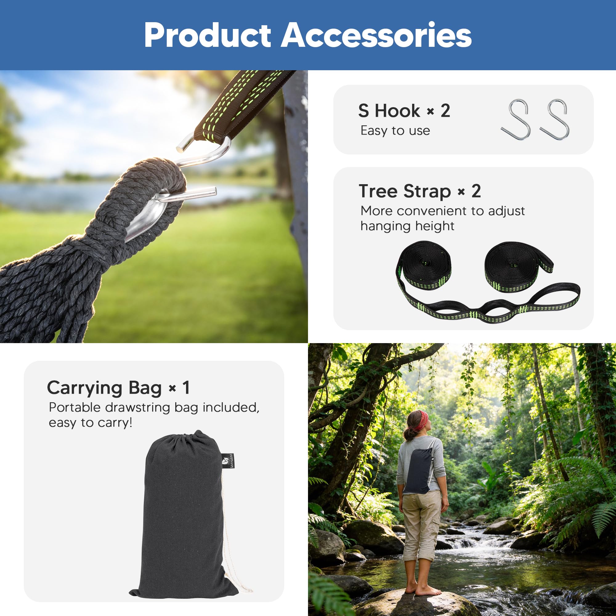 SUNCREAT hammock next to a person for visual scale showing generous bed size