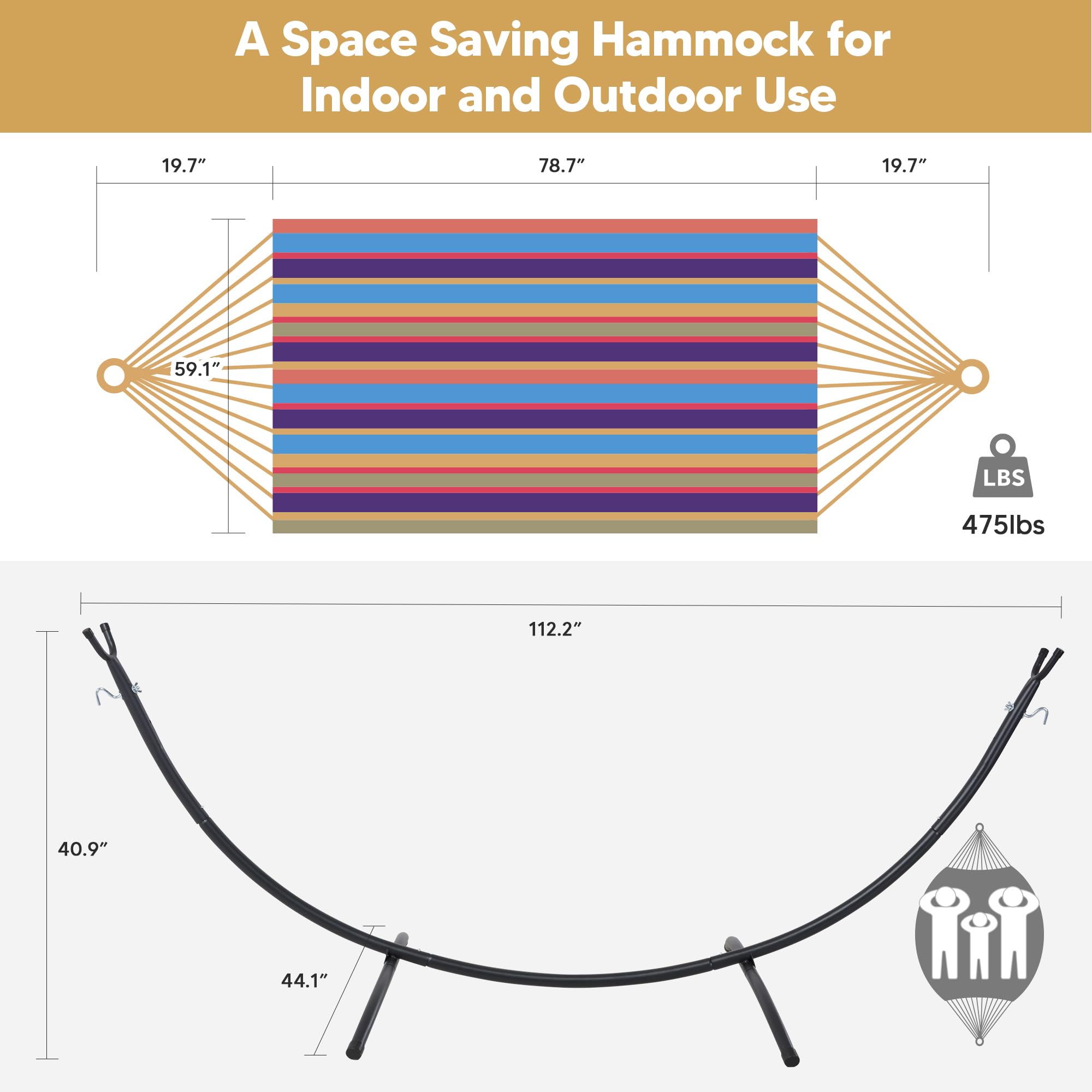 SUNCREAT hammock with person for scale showing large two-person capacity benefit