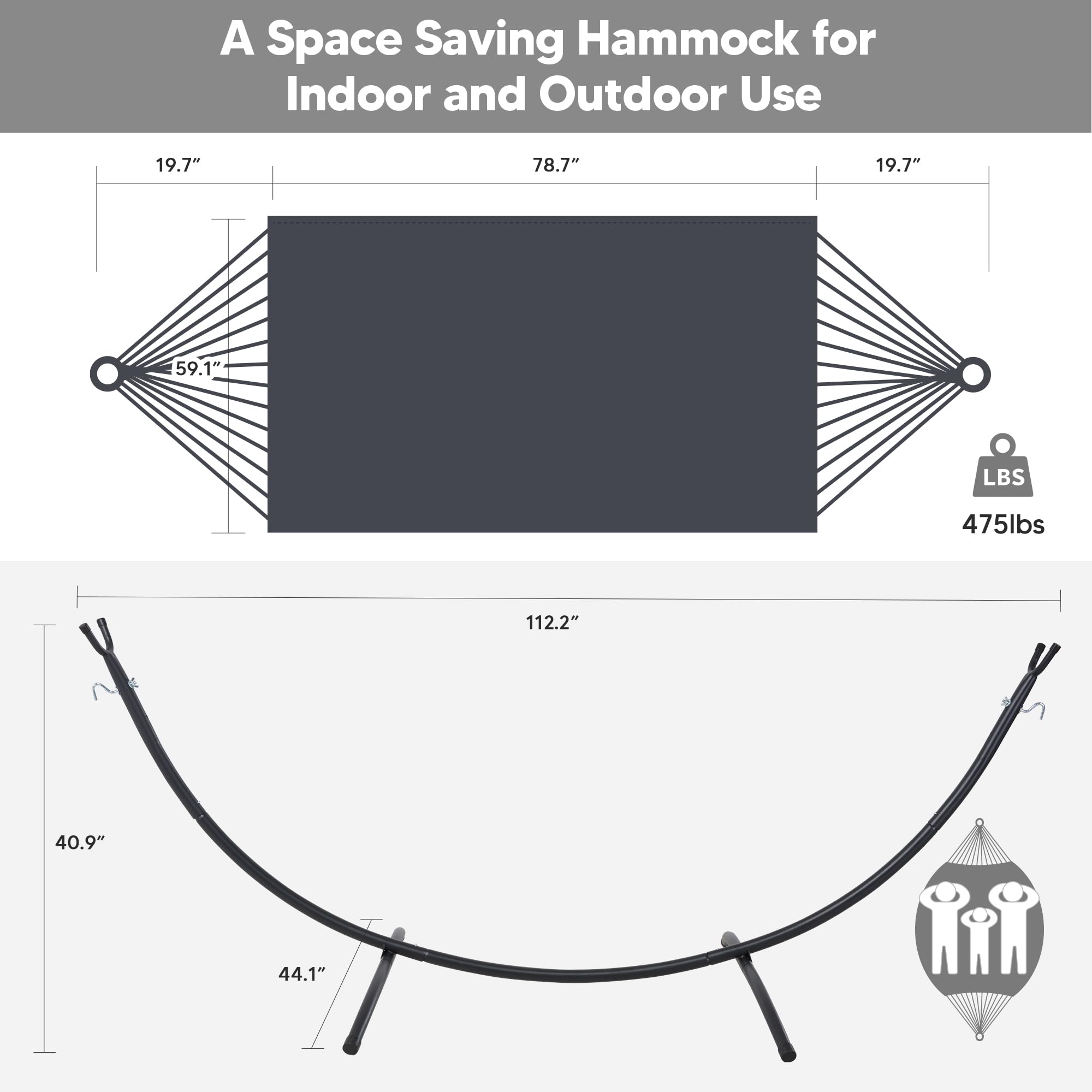 SUNCREAT size comparison with person, illustrates roomy 59x79 inch bed