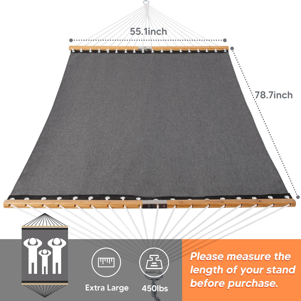 SUNCREAT size comparison with person lying down showing generous double-bed capacity benefit