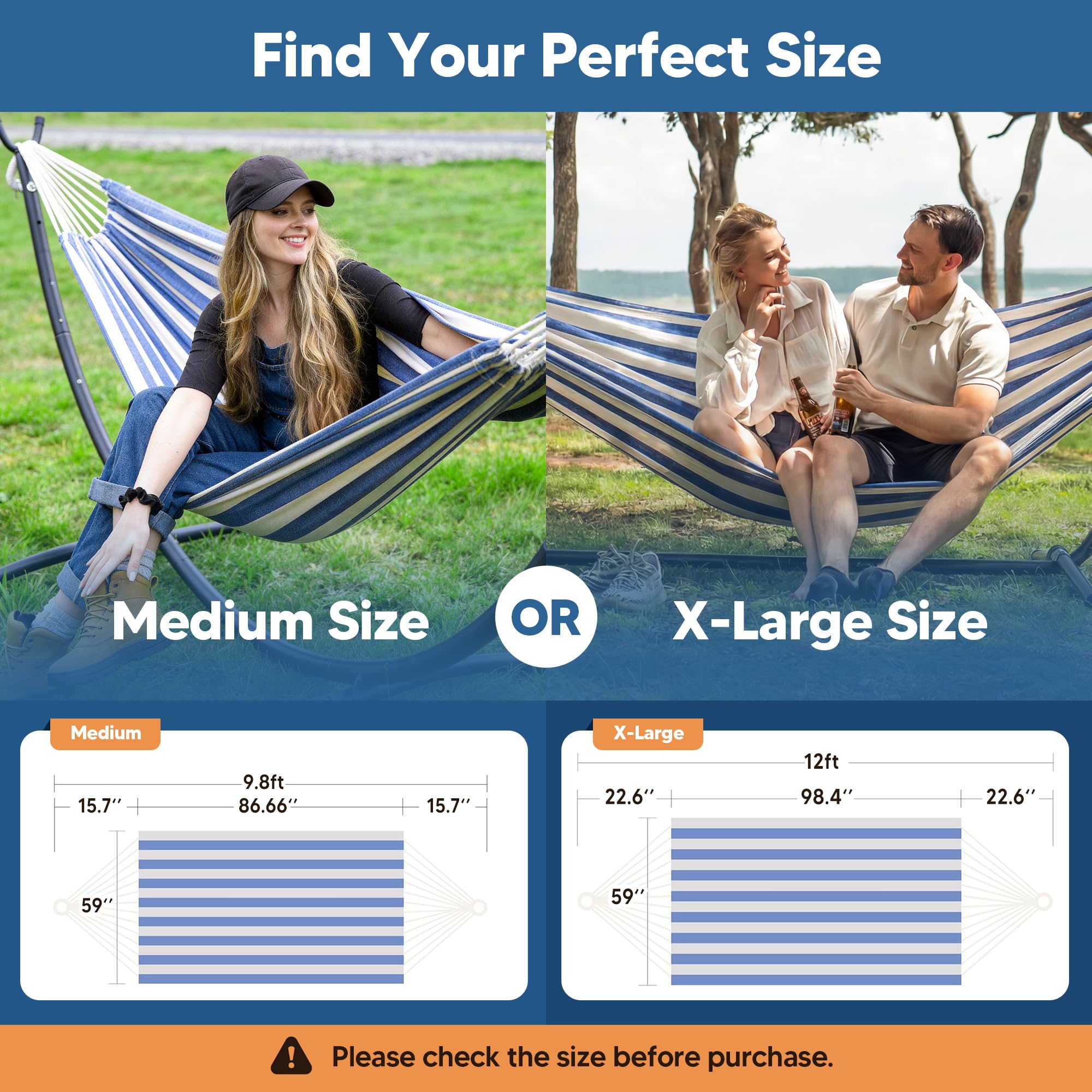 SUNCREAT hammock scale with two people showing roomy 98x59 inch bed for couples