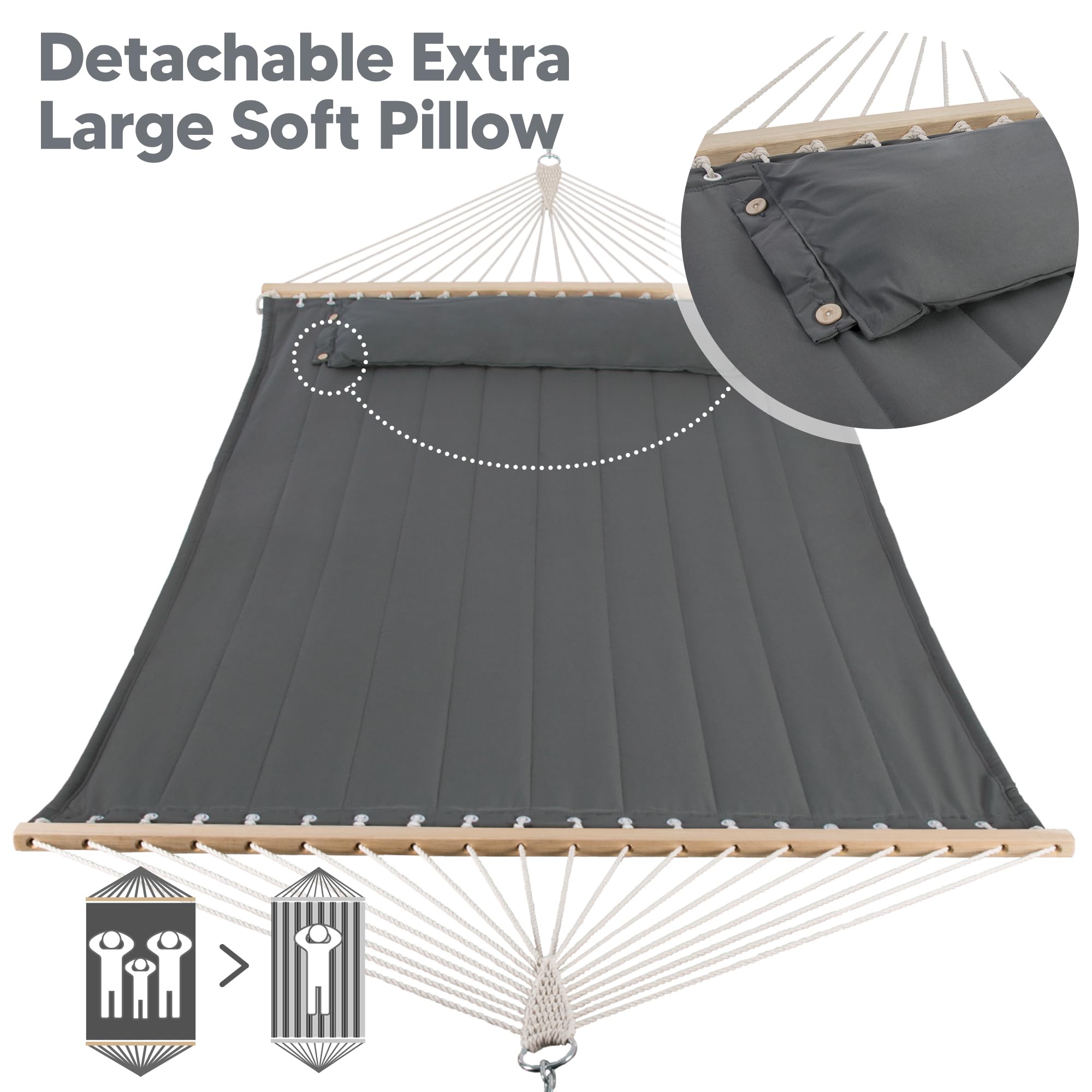 SUNCREAT detailed hardwood spreader bar image showing countersunk holes for reduced rope friction and stability