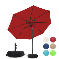 Sundale Outdoor front view of 9 ft red umbrella showing full canopy and shade benefit