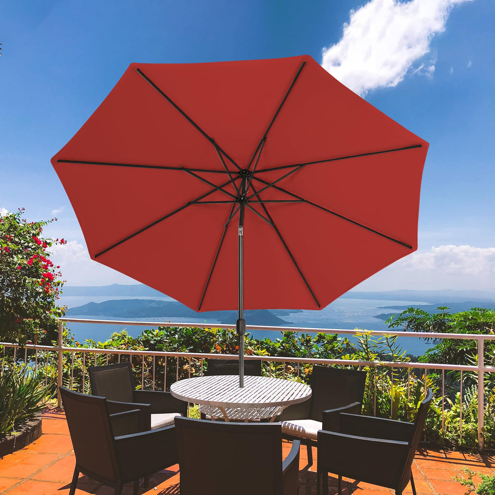 Sundale Outdoor size comparison next to patio chair showing real-world scale and coverage