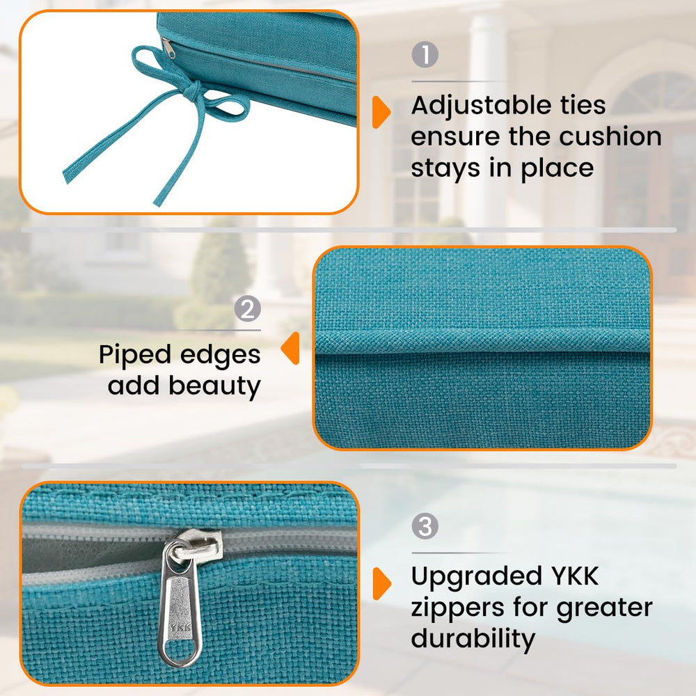 Sundale Outdoor pair of teal cushions installed on patio chaise set for comfort
