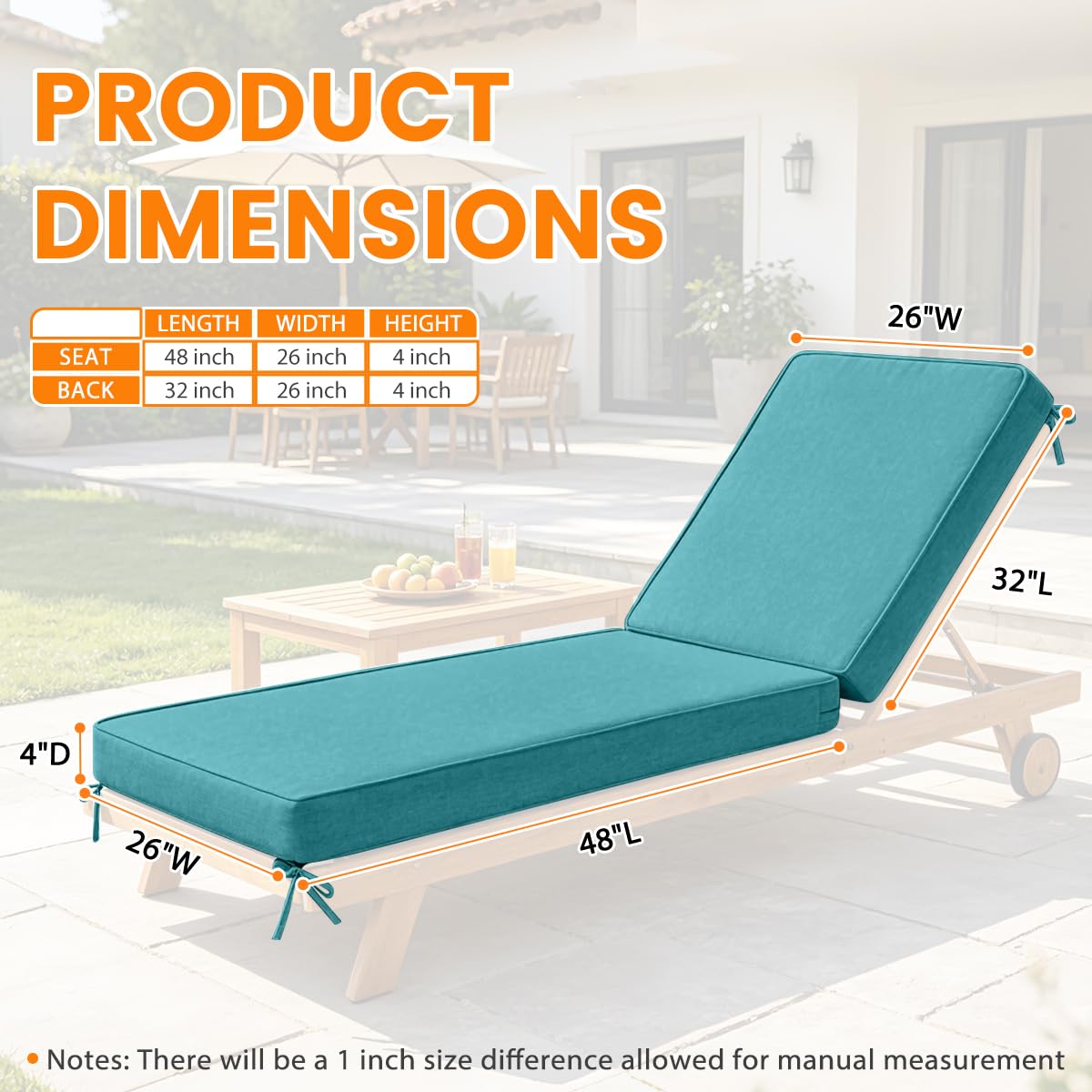 Sundale Outdoor side profile showing 4-inch foam thickness and firm support