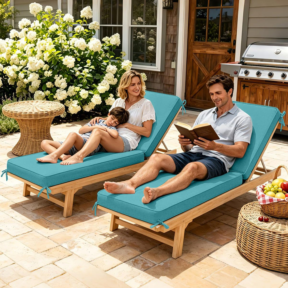 Sundale Outdoor adjustable strap detail securing cushion to chaise for stability