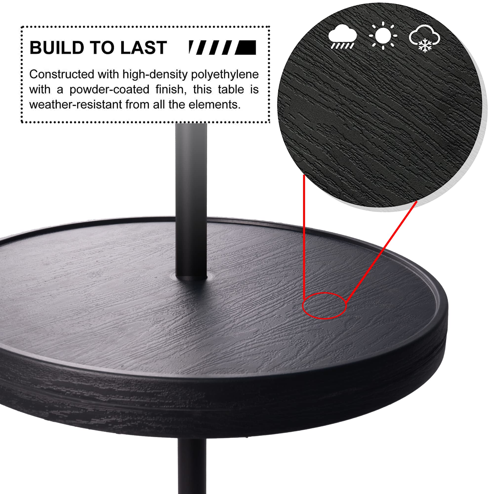 Sundale Outdoor dimensions next to common objects demonstrates 23-inch scale
