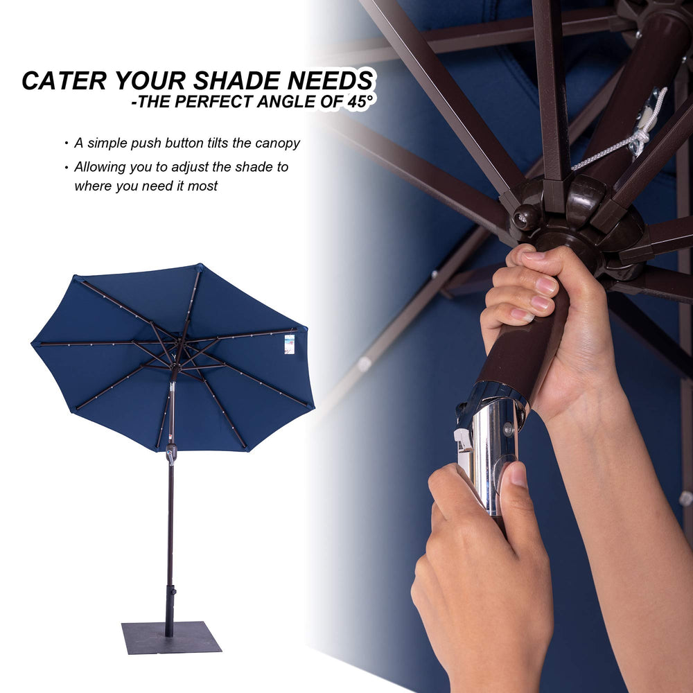 Sundale Outdoor umbrella lit over patio table providing cordless light