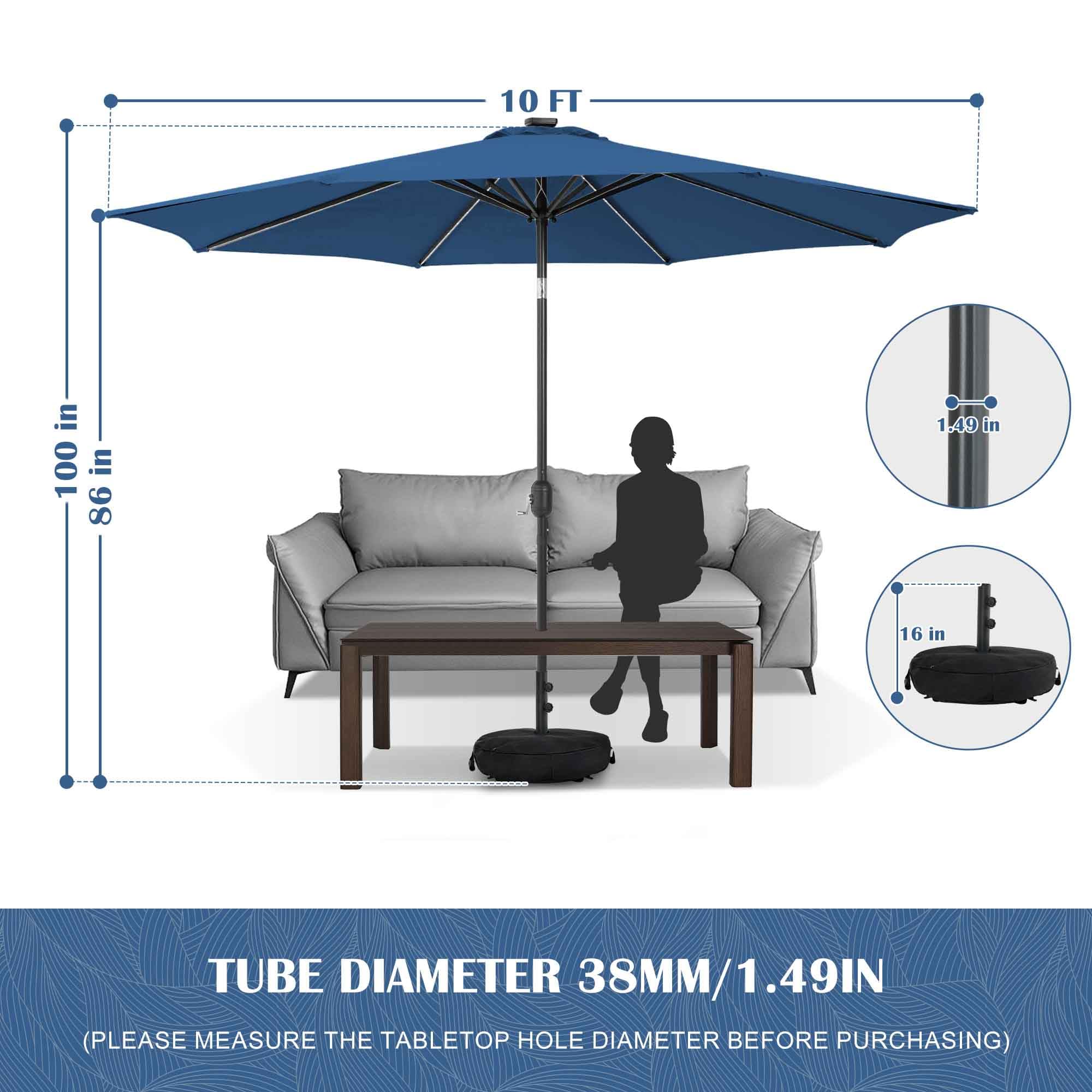 Sundale Outdoor umbrella over a 7ft table showing family-sized coverage benefit