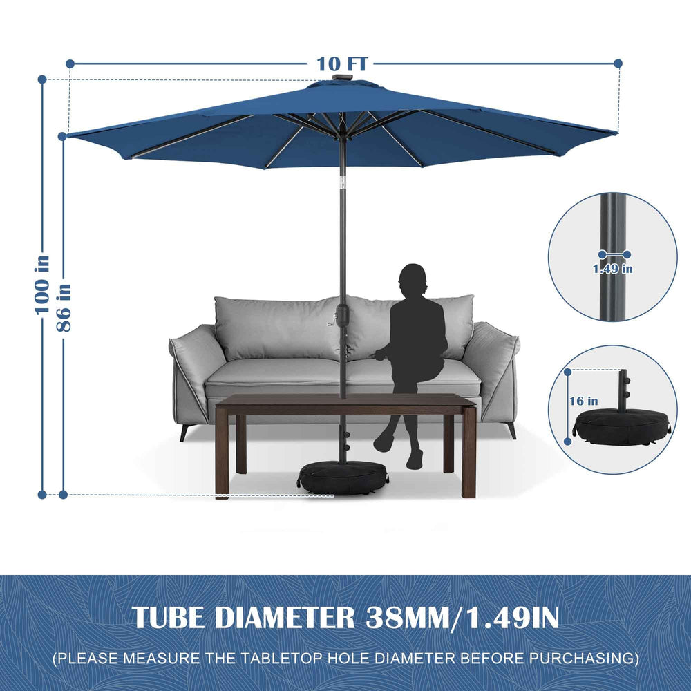 Sundale Outdoor umbrella over a 7ft table showing family-sized coverage benefit