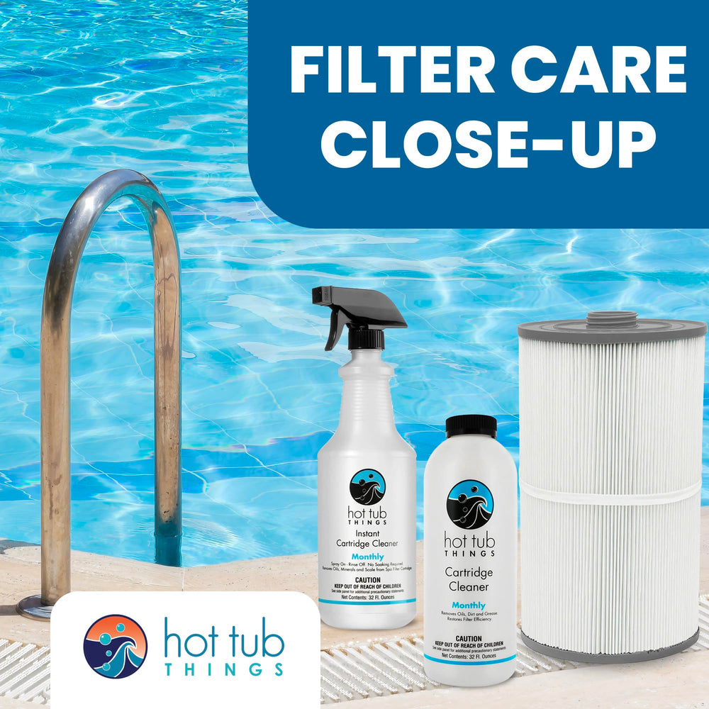 Sundance filter next to a filled spa conveying improved water clarity benefit