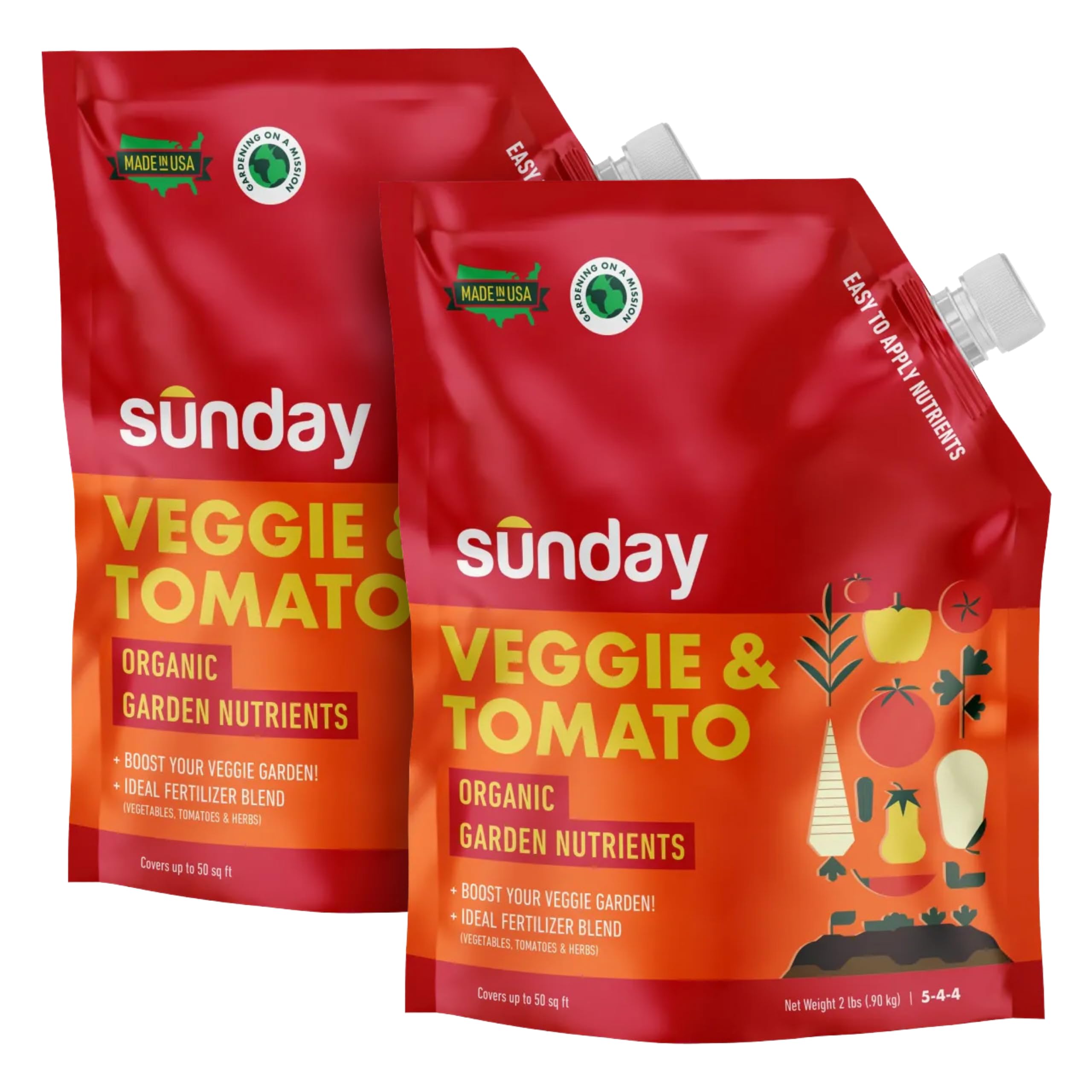 SUNDAY front packaging showing veggie and tomato mix and clear benefits