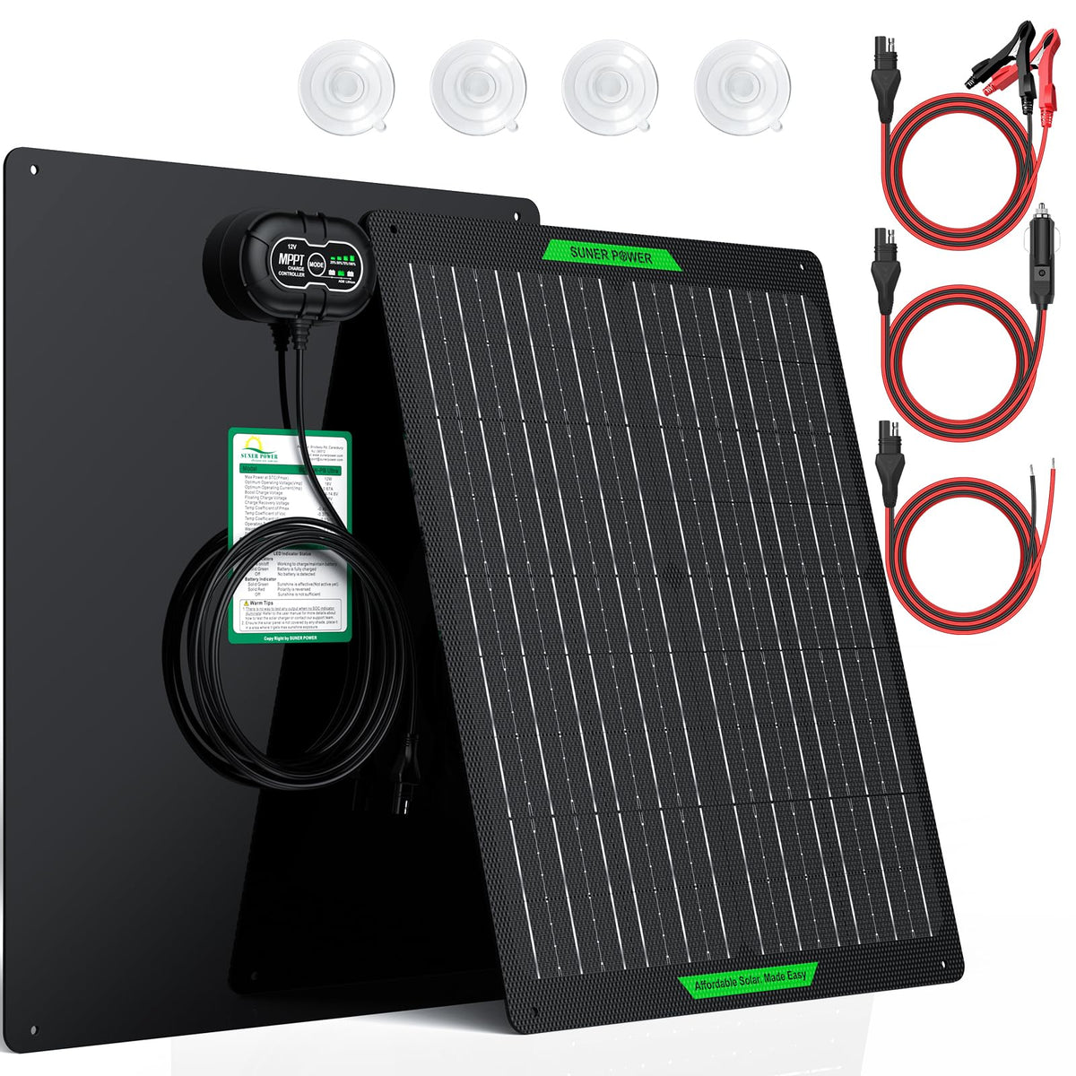 SUNER POWER front panel view showing durable waterproof design and efficient charging