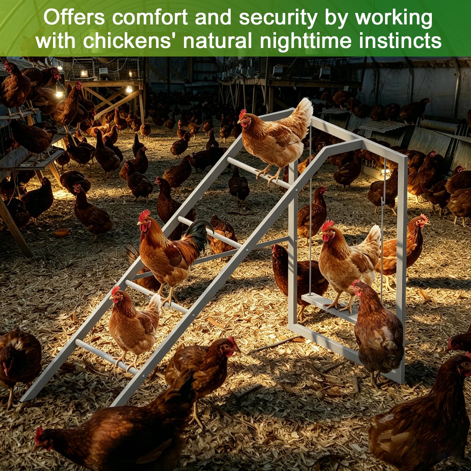Sunexinlo perch installed in a backyard coop optimizing vertical space and order