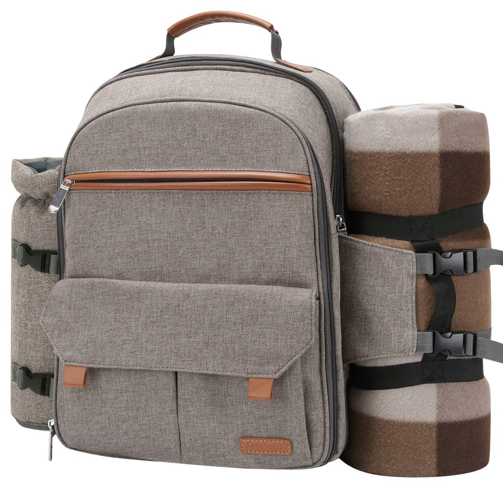 Sunflora backpack front view showing stylish beige exterior and secure straps for comfortable carry