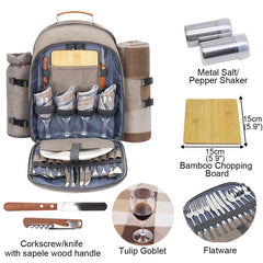 Sunflora backpack open layout displaying organized compartments and secured place settings for easy setup