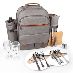 Sunflora front view of picnic backpack showing organized exterior and zippers for easy access