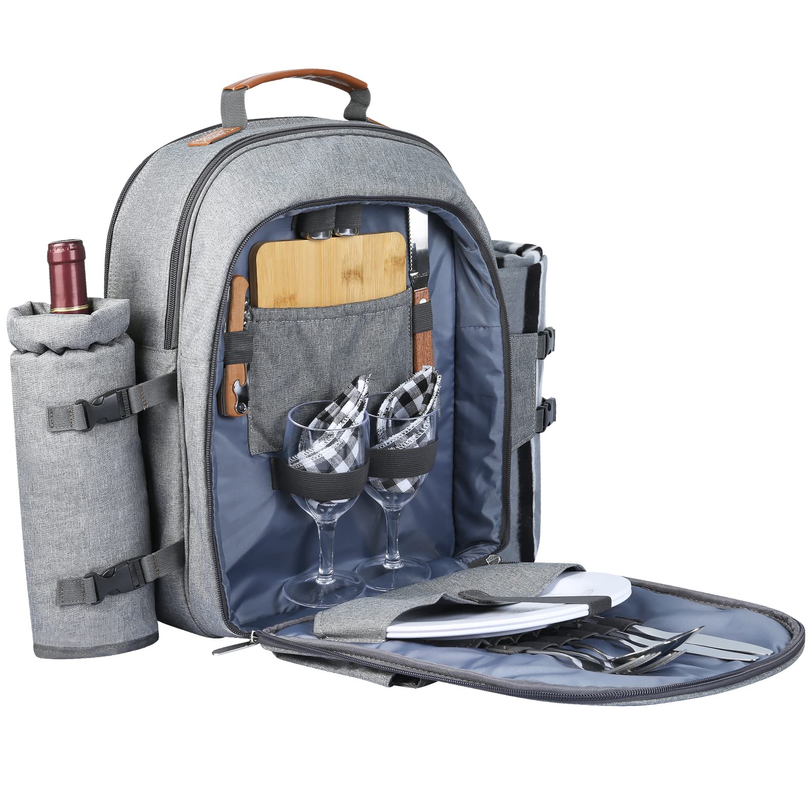 Sunflora picnic backpack front view showing organized compartments and easy access