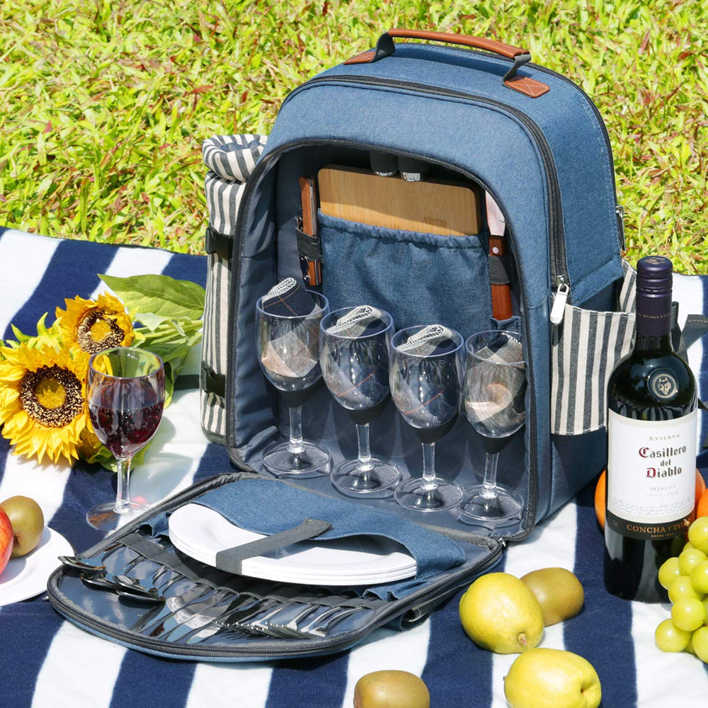 Sunflora backpack next to a water bottle for scale, clarifying capacity and portability