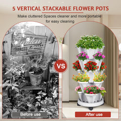 SunFunUSA planter placed on a balcony with herbs and strawberries growing, showcasing vertical gardening productivity