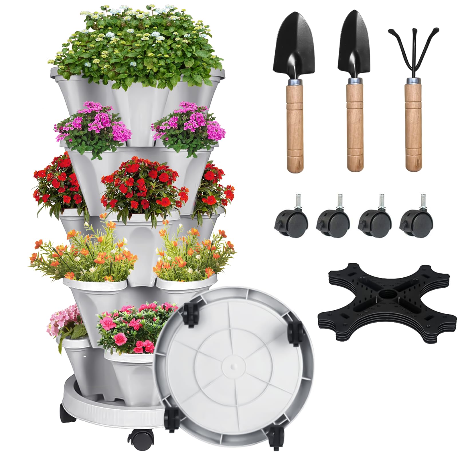 SunFunUSA front view of the 5-tier stackable planter showing multiple planting levels and compact footprint for more plants