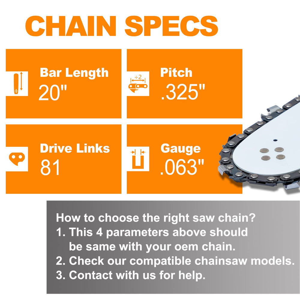 SUNGATOR chain mounted on a 20-inch bar demonstrating correct fit and easy swap