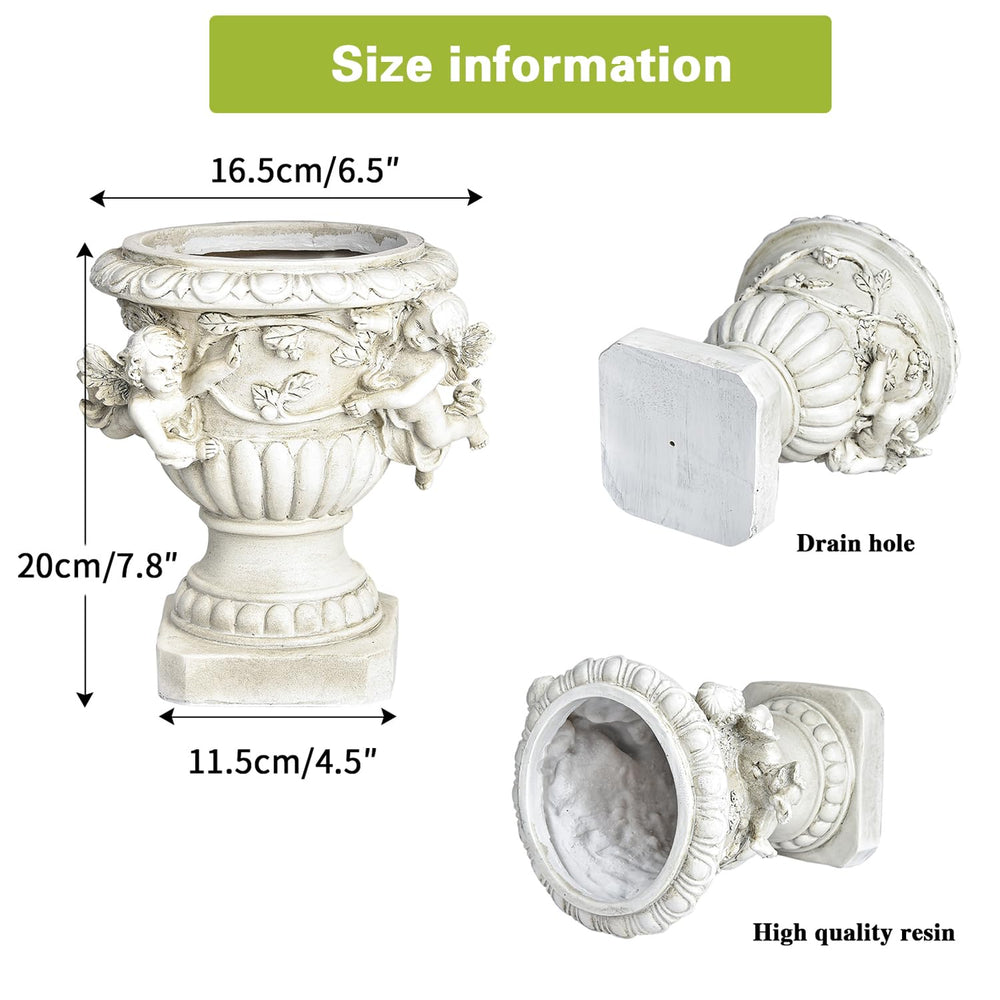Sungmor cherub urn back view showing drainage hole and planting practicality