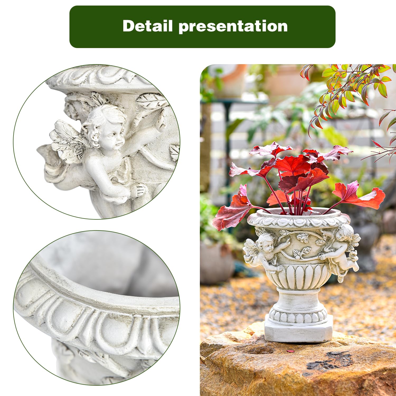 Sungmor cherub urn next to hand showing scale and easy portability