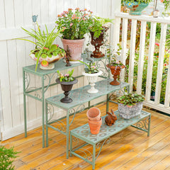 Sungmor close-up of metal cutout shelf highlighting drainage and decorative detail