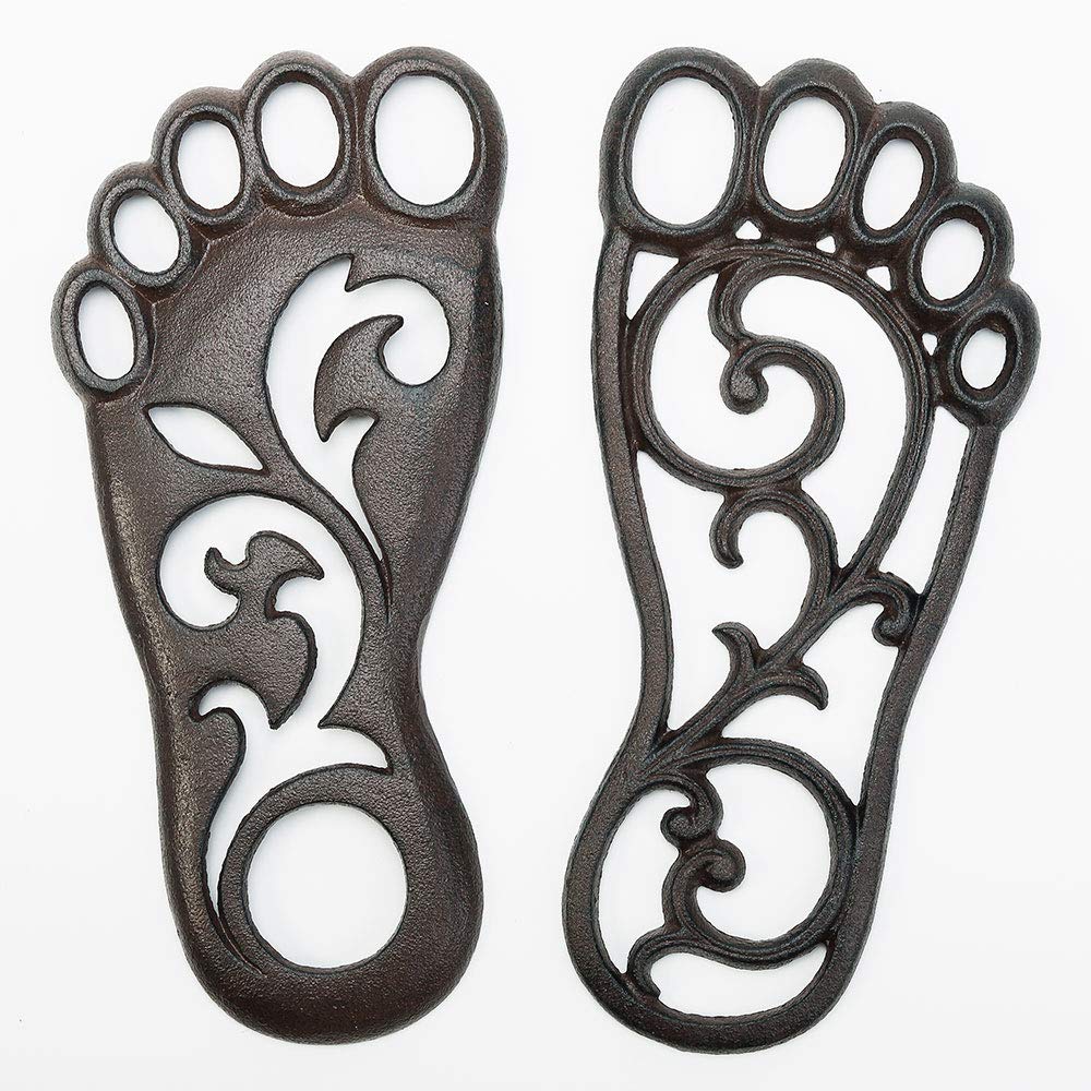 Sungmor front view of left and right footprint mats showing decorative appeal and durability