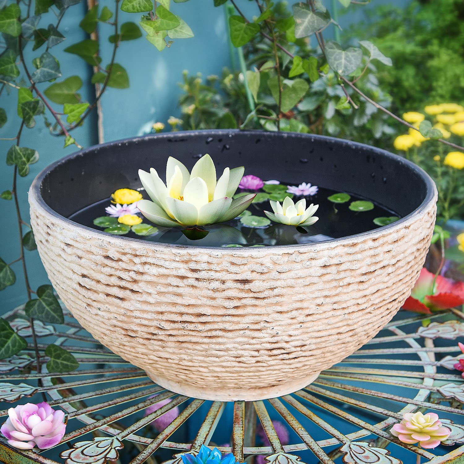 Sungmor front view of bowl showing marble texture and stylish silhouette, enhances decor
