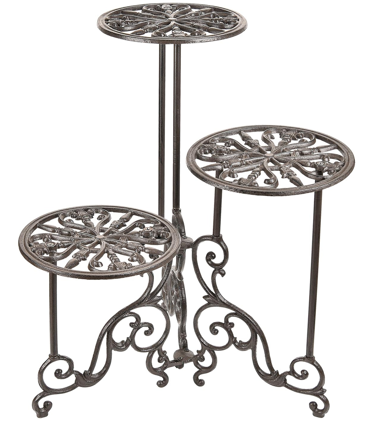 Sungmor front view of 3-tier cast iron stand showing sturdy design and elegant look