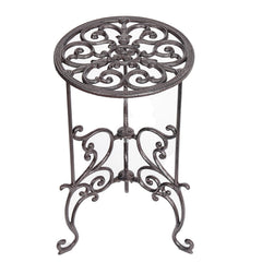 Sungmor front view of cast iron plant stand showing sturdy circular platform and vintage style benefit: strong support
