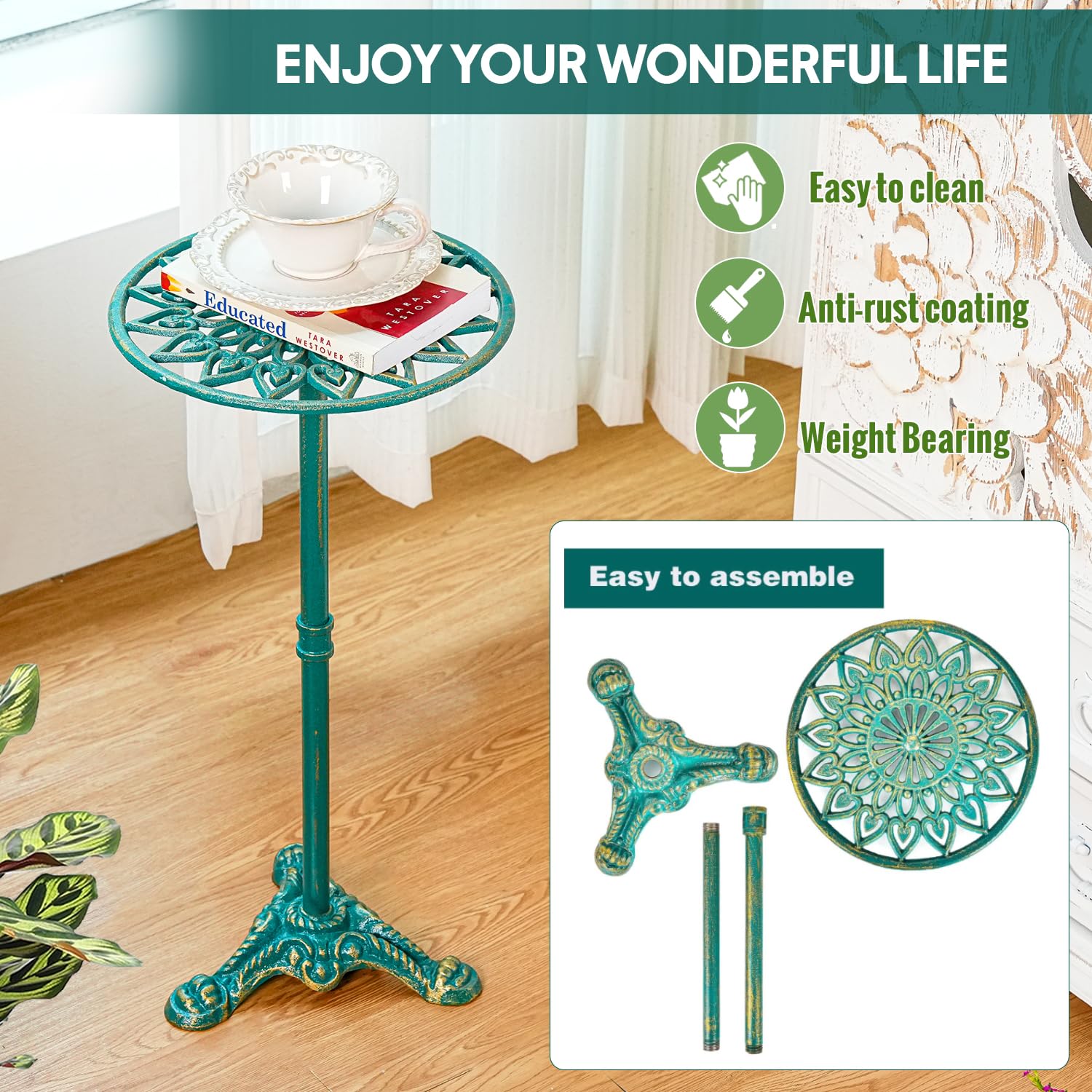 Sungmor plant stand on a balcony elevating potted plants for better display