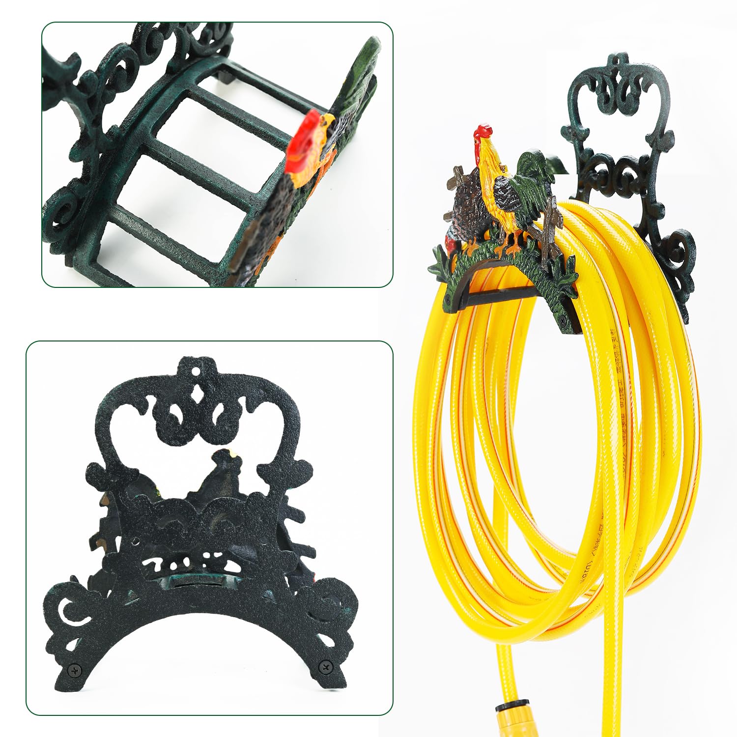 Sungmor holder in use with coiled hose demonstrating space-saving benefit