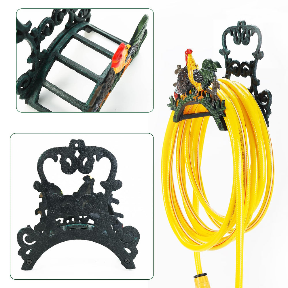 Sungmor holder in use with coiled hose demonstrating space-saving benefit