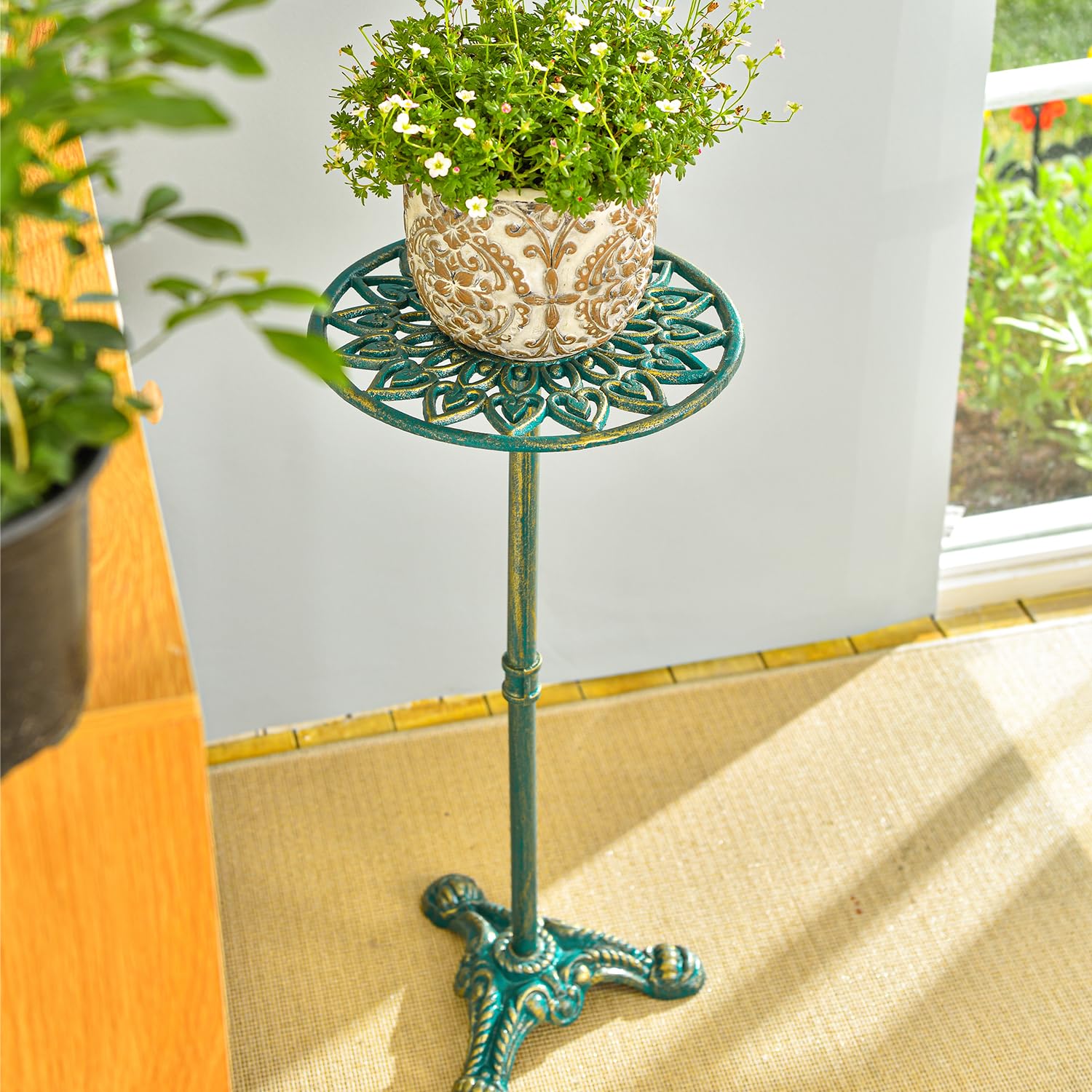 Sungmor in a living room holding a decorative planter for stylish decor