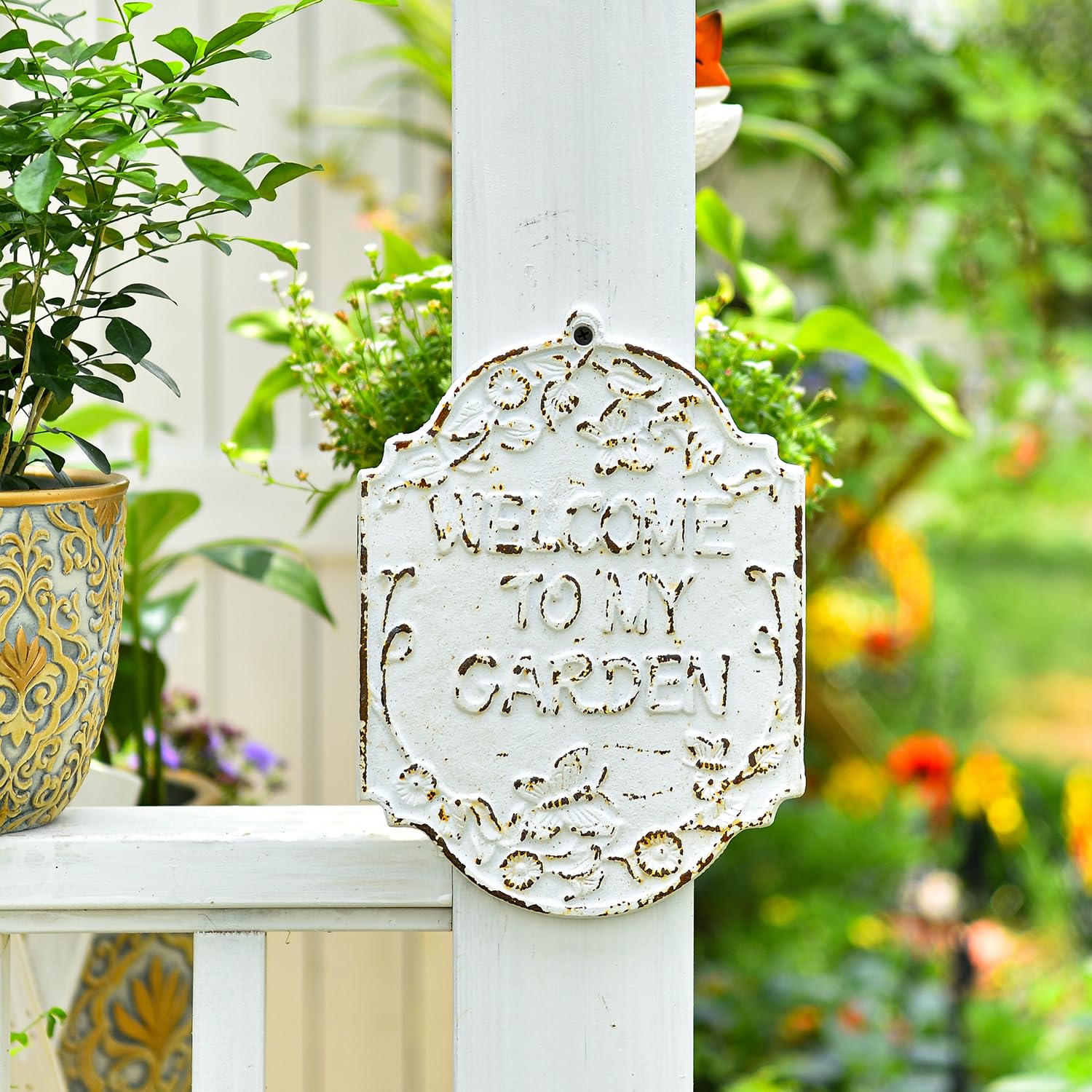 Sungmor sign mounted on garden fence adds curb appeal and charm