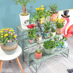 Sungmor stand holding potted plants on patio showing attractive display benefit