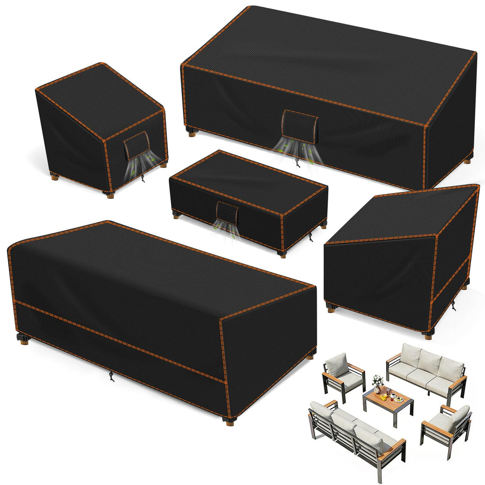 SUNICO front view of full 5-piece cover set showing neat black fit and uniform protection