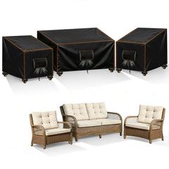 SUNICO front view of 3-piece patio cover set showing full coverage and neat fit