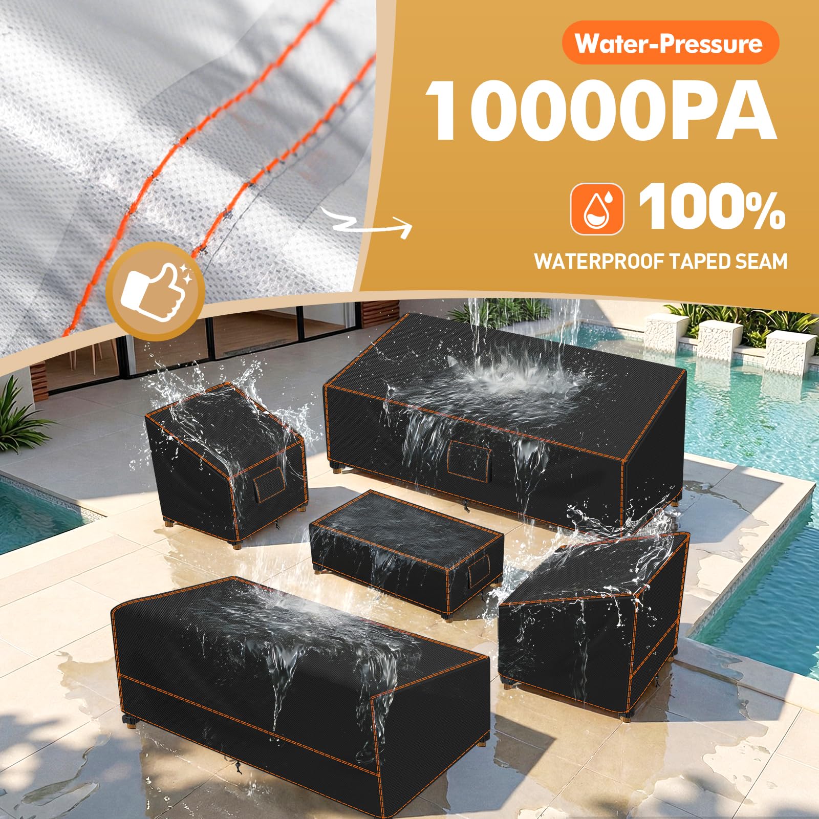 SUNICO detailed view of heat-sealed seams with waterproof tape for reliable rain protection